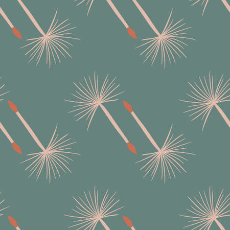 Pink colored dandelion flowers seamless doodle ornament. Dark turquoise background. Simple style. Stock illustration. Vector design for textile, fabric, giftwrap, wallpapers.のイラスト素材