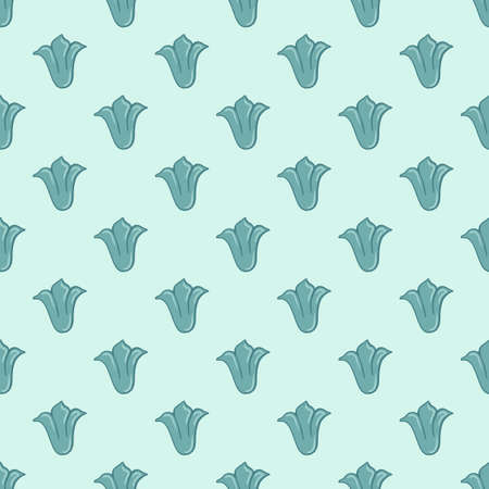 Doodle seamless flowers tulip buds elements print. Decorative pattern in blue palette artwork. Flat vector print for textile, fabric, giftwrap, wallpapers. Endless illustration.のイラスト素材