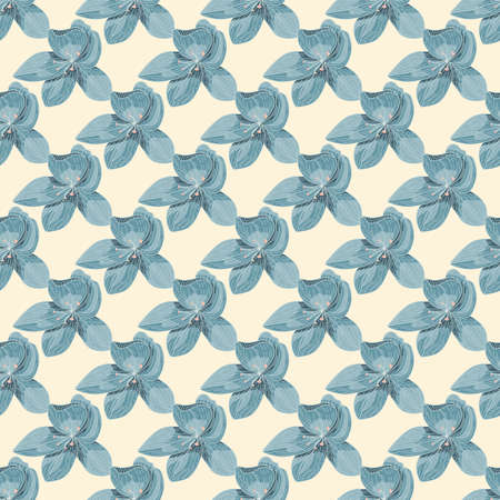 Abstract seamless nature floral seamless pattern with blue colored orchid flowers ornament. Light background. Graphic design for wrapping paper and fabric textures. Vector Illustration.のイラスト素材