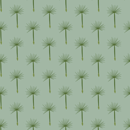 Dark tones seamless pattern with green colored dandelion ornament. Blue background. Doodle artwork. Stock illustration. Vector design for textile, fabric, giftwrap, wallpapers.のイラスト素材