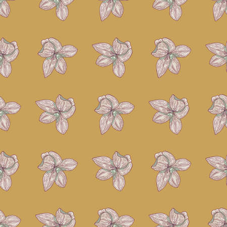 Grey orchid flowers seamless hand drawn nature pattern. Beige background. Simple style. Floral backdrop. Vector illustration for seasonal textile prints, fabric, banners, backdrops and wallpapers.のイラスト素材