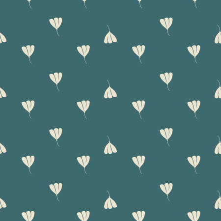 Little doodle cosmos flower elements seamless hand drawn pattern. Navy blue pale background. Simple style. Vector illustration for seasonal textile prints, fabric, banners, backdrops and wallpapers.のイラスト素材