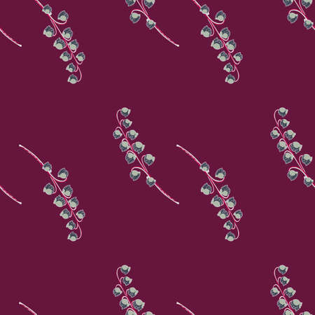 Blue floral lily of the valley silhouettes seamless doodle pattern. Purple pink colored background. Stock illustration. Vector design for textile, fabric, giftwrap, wallpapers.のイラスト素材