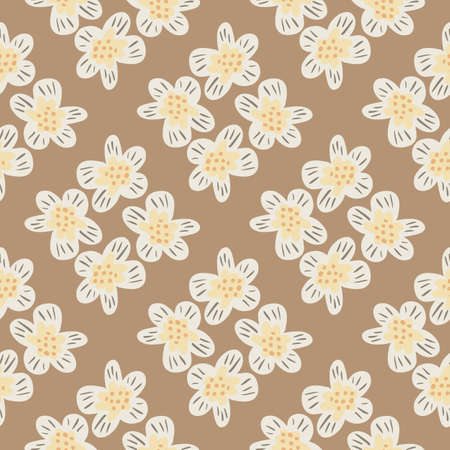 Scrapbook seamless pattern with white and yellow flower buds print. Beige background. Simple cute style. Flat vector print for textile, fabric, giftwrap, wallpapers. Endless illustration.のイラスト素材