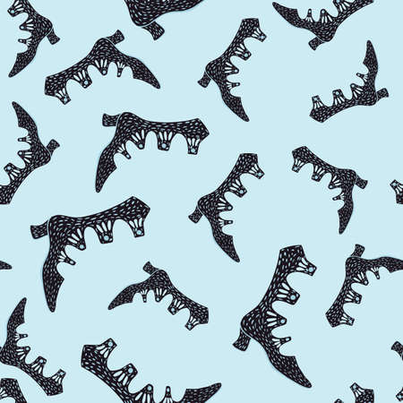 Random seamless pattern with black woman boots ornament. Light blue background. Elegance print. Stock illustration. Vector design for textile, fabric, giftwrap, wallpapers.のイラスト素材