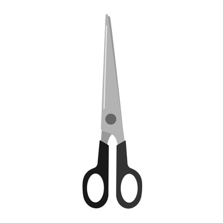 Scissors isolated on white background. Scissors with black hand in flat style for paper, hairdresser, tailor. Design vector illustration.のイラスト素材