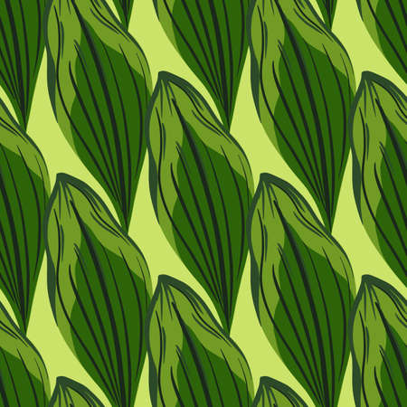 Spring seamless pattern with contoured abstract leaf elements. Light yellow background. Doodle style. Stock illustration. Vector design for textile, fabric, giftwrap, wallpapers.のイラスト素材