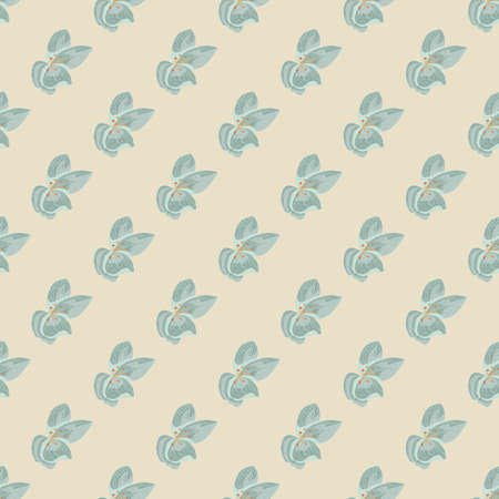 Pale tones seamless pattern with blue orchid flowers shapes. Beige background. Floral backdrop. Vector illustration for seasonal textile prints, fabric, banners, backdrops and wallpapers.のイラスト素材