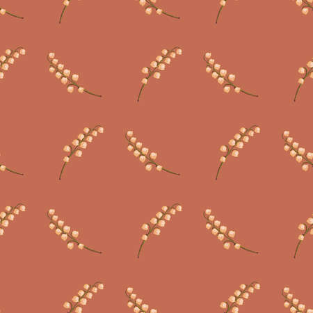 Geometric style seamless pattern with hand drawn lily of the valley elements print. Pink pale background. Stock illustration. Vector design for textile, fabric, giftwrap, wallpapers.のイラスト素材