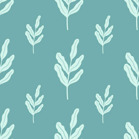 Vintage seamless scrapbook pattern with simple doodle foliage leaves shapes. Turquoise and blue palette. Flat vector print for textile, fabric, giftwrap, wallpapers. Endless illustration.のイラスト素材