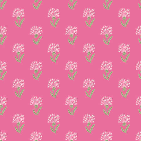 Bright dandelion silhouettes seamless pattern in floral ornament. Pink background. Botanic backdrop. Great for fabric design, textile print, wrapping, cover. Vector illustration.のイラスト素材