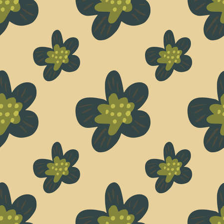 Green big flower buds shapes seamless pattern in hand drawn style. Light beige background. Abstract print. Flat vector print for textile, fabric, giftwrap, wallpapers. Endless illustration.のイラスト素材