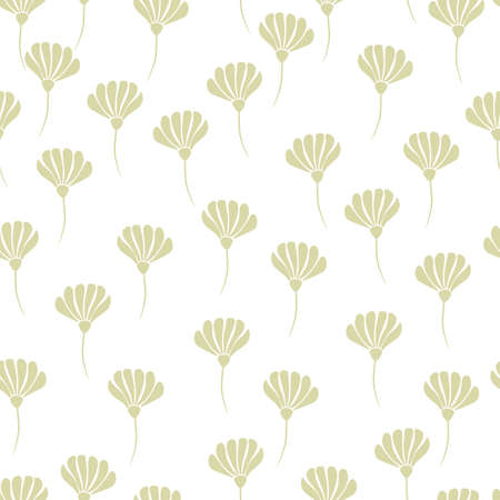 Isolated nature abtract seamless pattern with hand drawn beige flowers silhouettes print. White background. Vector illustration for seasonal textile prints, fabric, banners, backdrops and wallpapers.のイラスト素材
