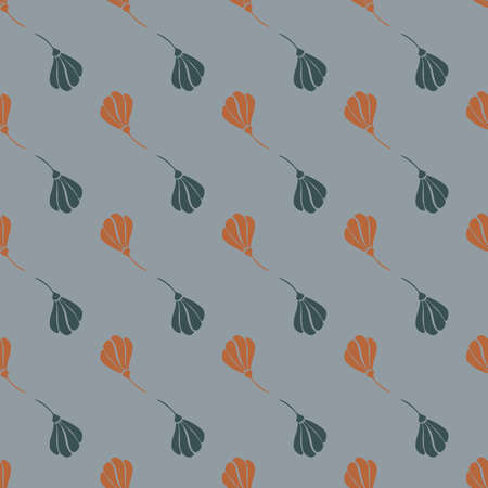 Abstract botanic nature seamless pattern with blue and orange flowers shapes. Blue background. Vector illustration for seasonal textile prints, fabric, banners, backdrops and wallpapers.のイラスト素材