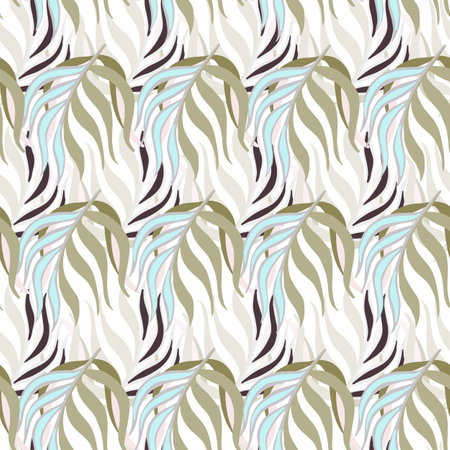 Abstract decorative seamless pattern with light leaves branches print. Blue background. Simple style. Flat vector print for textile, fabric, giftwrap, wallpapers. Endless illustration.のイラスト素材