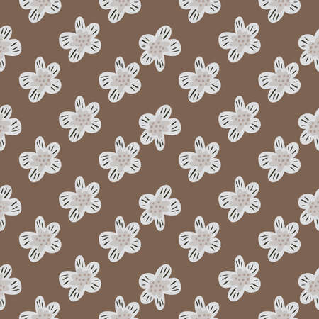 Seamless pattern in hand drawn style with little flowers buds ornament. Brown background. Floral backdrop. Flat vector print for textile, fabric, giftwrap, wallpapers. Endless illustration.のイラスト素材
