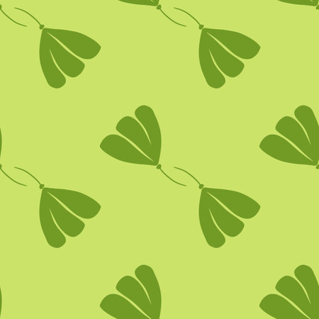 Minimalistic style seamless pattern with simple cosmos flowers ornament. Light green background. Vector illustration for seasonal textile prints, fabric, banners, backdrops and wallpapers.のイラスト素材