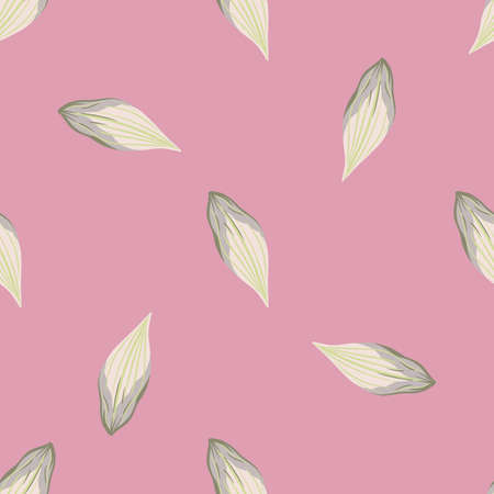 Minimalistic abstract seamless pattern with cute white leaf ornament. Pink background. Simple style. Stock illustration. Vector design for textile, fabric, giftwrap, wallpapers.のイラスト素材
