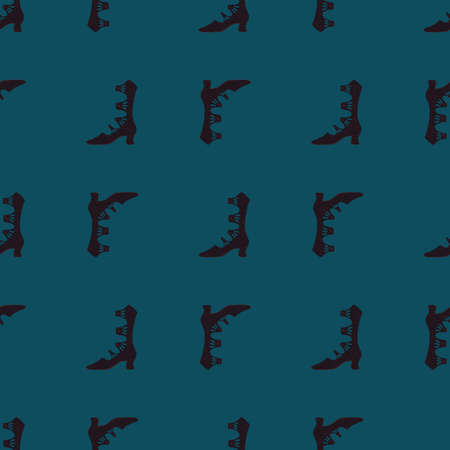 Dark seamless pattern with doodle black women boots ornament print. Turquoise background. Simple style. Stock illustration. Vector design for textile, fabric, giftwrap, wallpapers.のイラスト素材