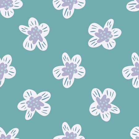 Decorative seamless pattern with white colored flower buds shapes. Blue background. Summer nature print. Flat vector print for textile, fabric, giftwrap, wallpapers. Endless illustration.のイラスト素材