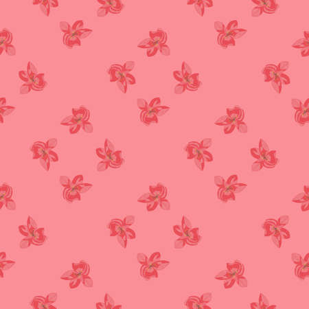 Geometric style seamless ditsy pattern with orchid flower shapes. Pink palette artrwork. Floral backdrop. Vector illustration for seasonal textile prints, fabric, banners, backdrops and wallpapers.のイラスト素材