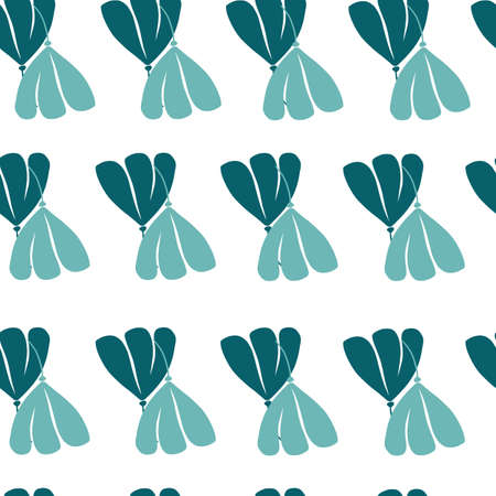 Isolated abstract seamless pattern with blue doodle cosmos flowers shapes. White background. Nature artwork. Vector illustration for seasonal textile prints, fabric, banners, backdrops and wallpapers.のイラスト素材