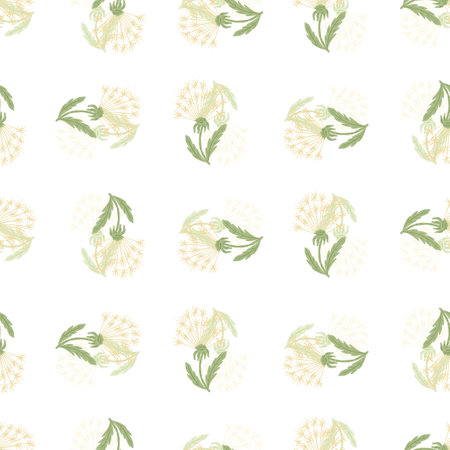 Botany seamless pattern with hand drawn pink dandelion elements print. White background. Doodle style. Great for fabric design, textile print, wrapping, cover. Vector illustration.のイラスト素材