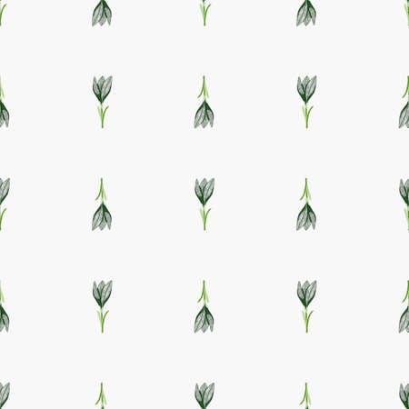 Spring seamless pattern with hand drwn vintage crocus flower silhouettes print. Light background. Graphic design for wrapping paper and fabric textures. Vector Illustration.のイラスト素材