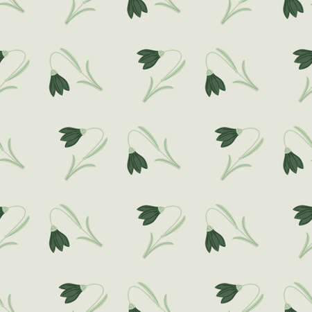 Abstract geometric style seamless pattern in doodle green bell flower ornament. Grey background. Flat vector print for textile, fabric, giftwrap, wallpapers. Endless illustration.のイラスト素材