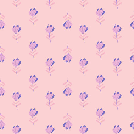 Blue scribble flowers creative hand drawn seamless pattern. Doodle nature ornament. Pastel pink...