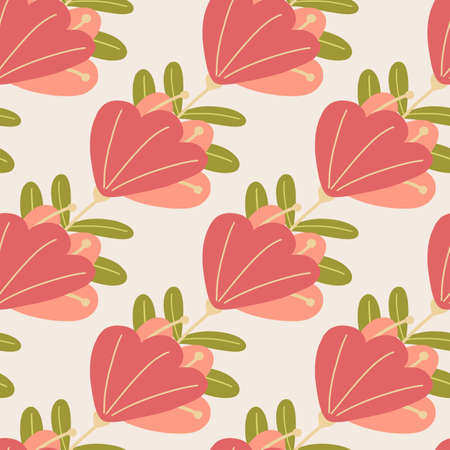 Abstract flowers bud seamless pattern in hand drawn style. Light grey background. Summer bloom print. Stock illustration. Vector design for textile, fabric, giftwrap, wallpapers.のイラスト素材