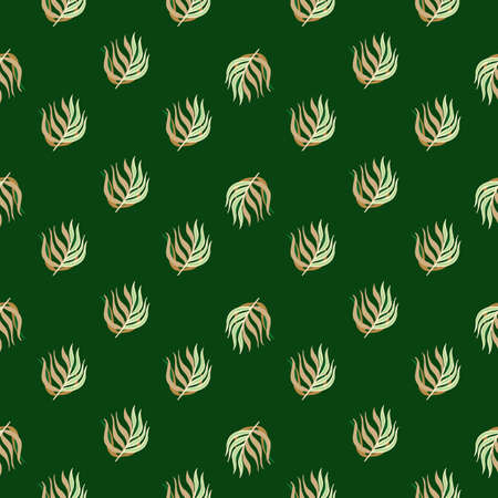 Nature abstract seamless pattern with decorative leaves branches ornament. Green dark background. Flat vector print for textile, fabric, giftwrap, wallpapers. Endless illustration.のイラスト素材