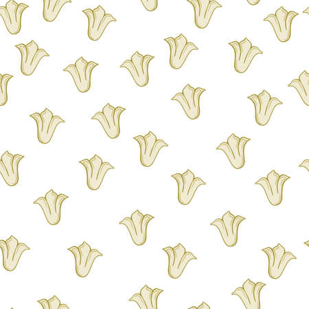 Seamless doodle pattern with beige colored tulip flowers bud ornament. White background. Simple style. Flat vector print for textile, fabric, giftwrap, wallpapers. Endless illustration.のイラスト素材