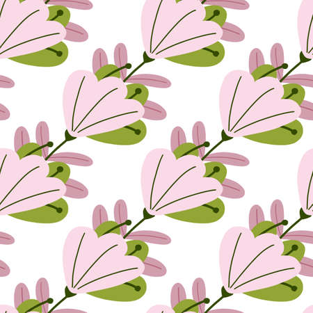 Bloom seamless pattern with lilac decorative flower ornament. Isolated floral backdrop. Stock illustration. Vector design for textile, fabric, giftwrap, wallpapers.のイラスト素材