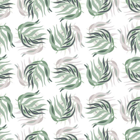 Isolated seamless doodle pattern with pastel tones leaf branches shapes. White background. Flat vector print for textile, fabric, giftwrap, wallpapers. Endless illustration.のイラスト素材