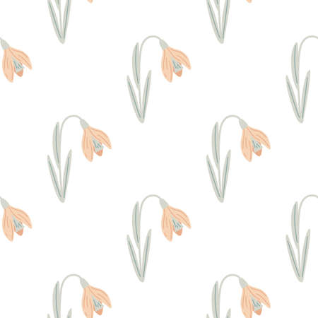 Scrapbook seamless spring pattern with pink colored snowdrop ornament. Isolated flowers print. Flat vector print for textile, fabric, giftwrap, wallpapers. Endless illustration.のイラスト素材