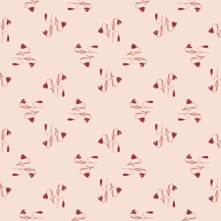 Geometric style seamless pattern with botanic bluubell shapes ornament. Pink light background. Summer print. Stock illustration.のイラスト素材