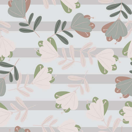 Decorative random seamless pattern with cute simple style flowers ornament. Grey striped background. Stock illustration. Vector design for textile, fabric, giftwrap, wallpapers.のイラスト素材