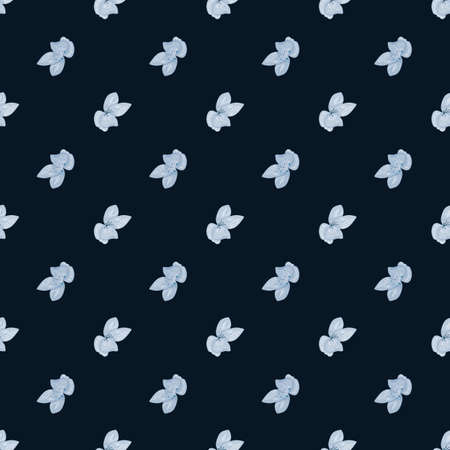 Contrast seamless pattern with blue little orchid flower elements. Dark background. Floral backdrop.のイラスト素材