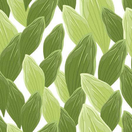 Botanic foliage seamless pattern with abstract green leaf ornament. Isolated backdrop with white background. Stock illustration. Vector design for textile, fabric, giftwrap, wallpapers.のイラスト素材