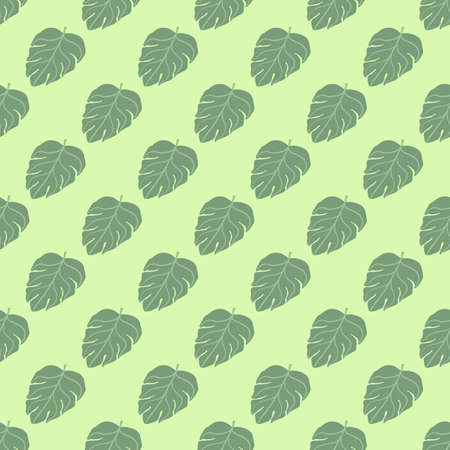 Jungle seamless foliage pattern with doodle green monstera leaf silhouettes print. Light background. Graphic design for wrapping paper and fabric textures. Vector Illustration.のイラスト素材