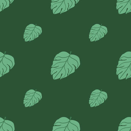 Minimalistic foliage style seamless pattern with simple monstera palm leaves print. Green palette artwork. Graphic design for wrapping paper and fabric textures. Vector Illustration.のイラスト素材