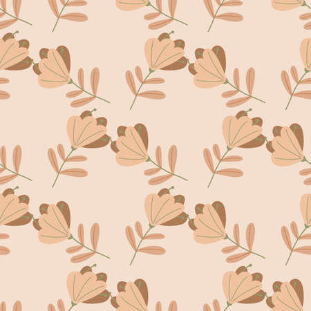 Geometric style seamless pattern with hand drawn beige colored simple flowers print. Floral print. Stock illustration. Vector design for textile, fabric, giftwrap, wallpapers.のイラスト素材