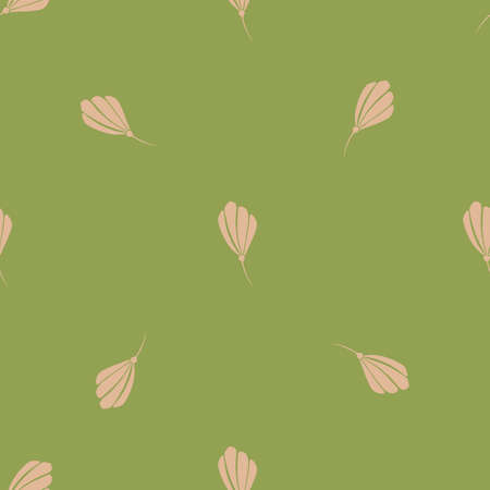 Summer botany seamless pattern with pink little simple bud flowers shapes. Pastel green background. Stock illustration. Vector design for textile, fabric, giftwrap, wallpapers.のイラスト素材