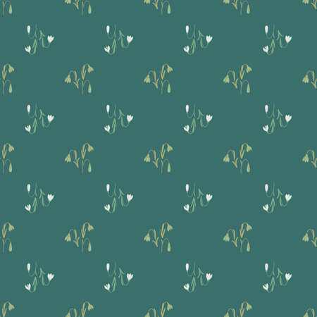 Nature seamless pattern with doodle bluebell elements print. Turquoise background. Little elements backdrop. Stock illustration. Vector design for textile, fabric, giftwrap, wallpapers.のイラスト素材