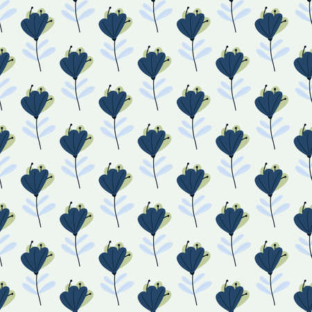 Contrast seamless pattern with doodle navy blue simple flowers elements. Light pastel background. Stock illustration. Vector design for textile, fabric, giftwrap, wallpapers.のイラスト素材