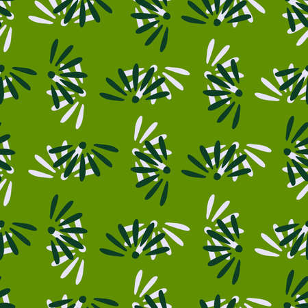 Nature seamless pattern with botanic geometric flowers daisy ornament. Light green background. Flat vector print for textile, fabric, giftwrap, wallpapers. Endless illustration.のイラスト素材