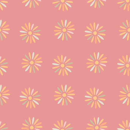 Nature yellow geometric ditsy flowers silhouettes seamless pattern. Pink background. Decorative design. Stock illustration. Vector design for textile, fabric, giftwrap, wallpapers.のイラスト素材
