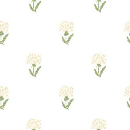 Isolated seamless pattern in minimalistic style with pink dandelion print. WHite background. Simple style. Great for fabric design, textile print, wrapping, cover. Vector illustration.のイラスト素材