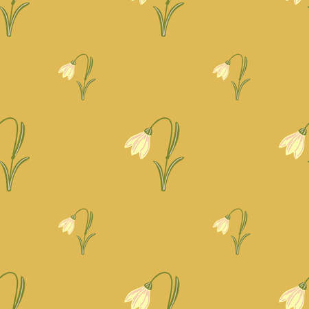 Simple harebell minimalistic flowers seamless pattern. Orange background. Bloom floral backdrop. Flat vector print for textile, fabric, giftwrap, wallpapers. Endless illustration.のイラスト素材